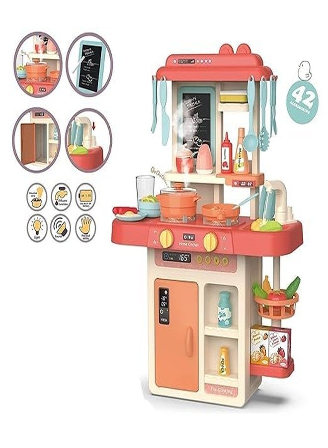 BIG FOLK BIGFOLK® Kids 42-Piece Princess Kitchen Set for Kids Girls Toys | Realistic Lights and Sounds Play Sink with Running Water, Dessert Shelf Toy and Kitchen Accessories Set for 3 Year Old - Image 2